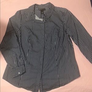 Lane Bryant Blue and White Striped Button Down Shirt